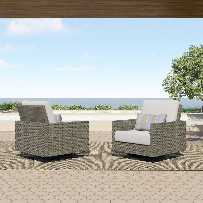 Chaise de patio en osier et en tissu Carlisa avec 2 coussins décoratifs, gris