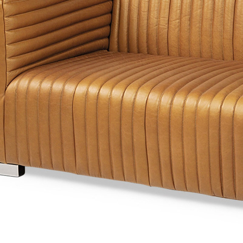  83" Brown Channel Tufted Leather Sofa