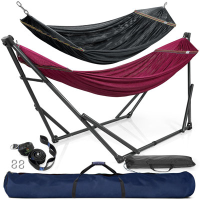 Hamacs portatifs Arlmont & Co. pour 2 personnes et 2 personnes avec hamacs pliables avec support, courroies d'arbre, sacs de transport pour le jardin