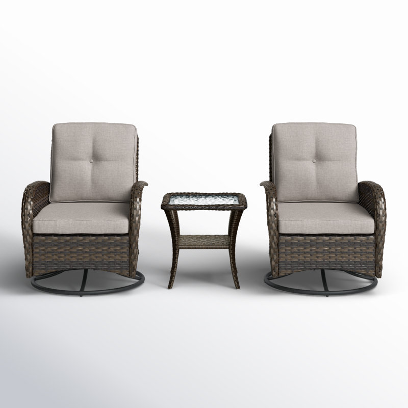 Ensemble de conversation avec chaise berçante pivotante en osier pour 2 personnes Aristil, Brun, Beige