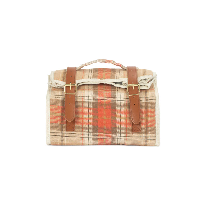Autumn Tartan Effect Picnic Cooler Pouch Bag, Red/Brown