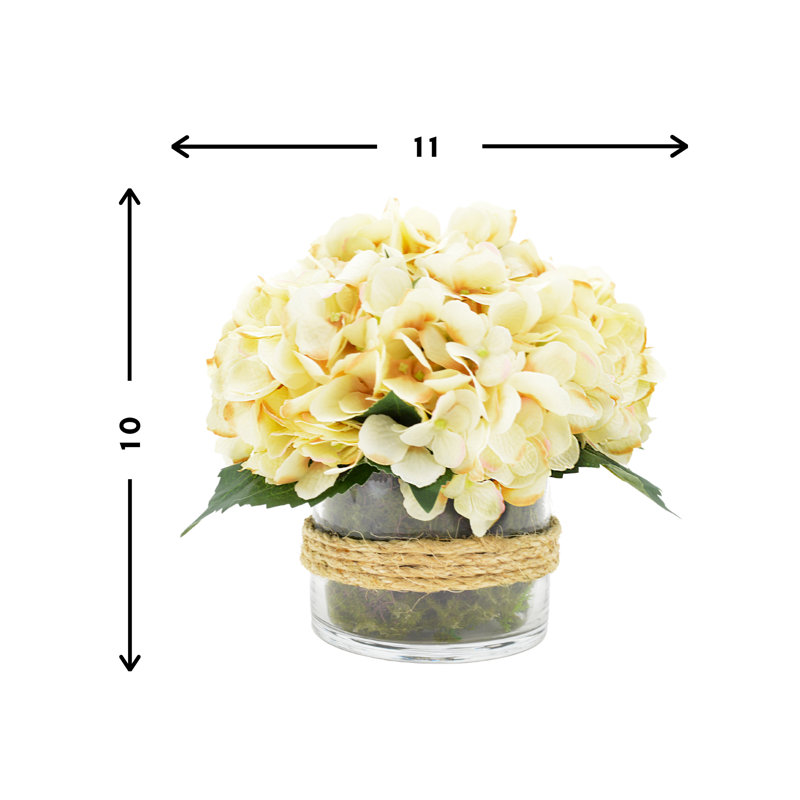Cream Hydrangea in Rope Glass Vase, Beige