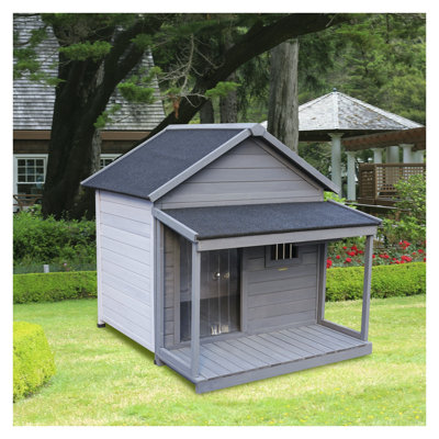 Grand abri pour chien en bois massif avec terrasse 44,2 po x 44,6 po x 44,6 po