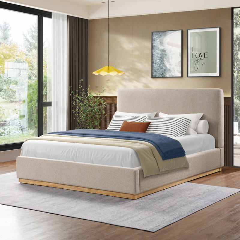 Lit plateforme tapissier Aspen, Beige Boucle, King