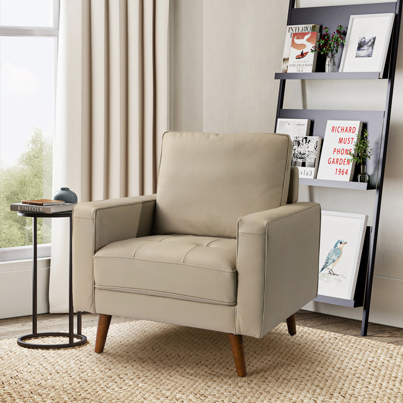 Fauteuil Annaleise, Cuir véritable beige