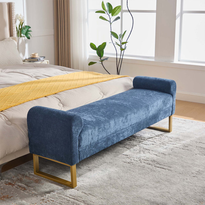 Très grand banc avec repose-pieds en métal, Bleu