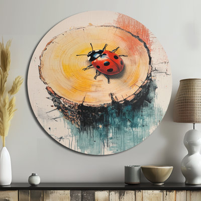 Ladybug At The Forest On Slide II - Modern Red Metal Wall Decor Print