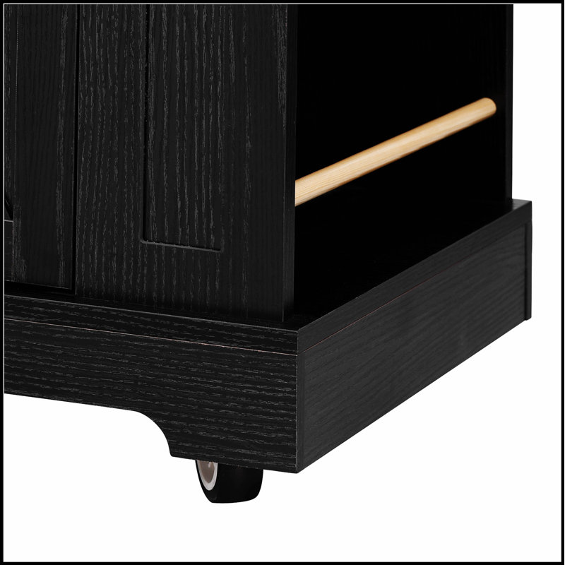 53'' Farmhouse Kitchen Island With Tempered Glass Doors, Power Outlet, And Rolling Cart On Wheels, Ideal For Organized And Stylish Kitchens