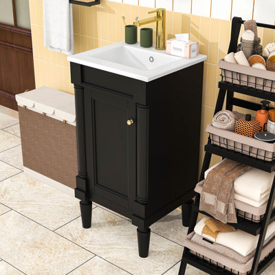 Meuble-lavabo compact avec lavabo en céramique, tablette intérieure réglable et portes à fermeture en douceur
