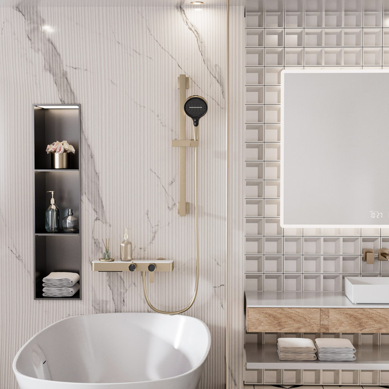 Ensemble de robinet de douche mural, douchette à 2 fonctions et 3 jets à main, or brossé, certifié CUPC, Or brossé