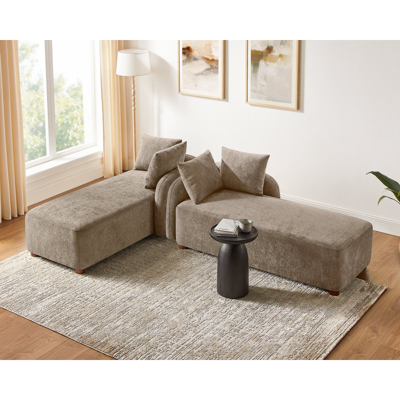 Chaise longue moderne rembourrée (ensemble de 2), Brun