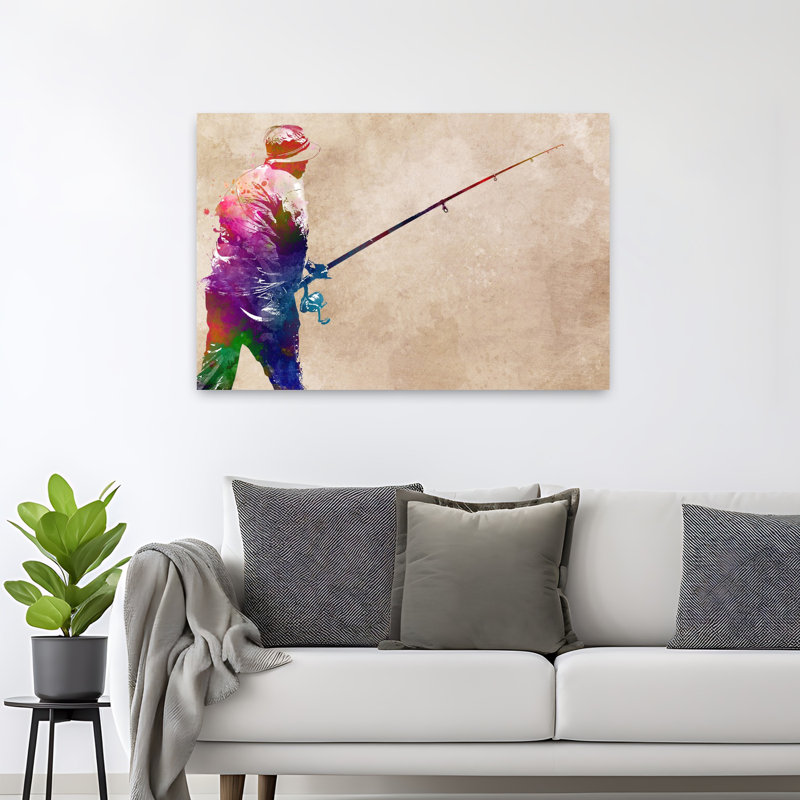 «Vibrant Fishing Art», art mural contemporain, 32" H x 48" W