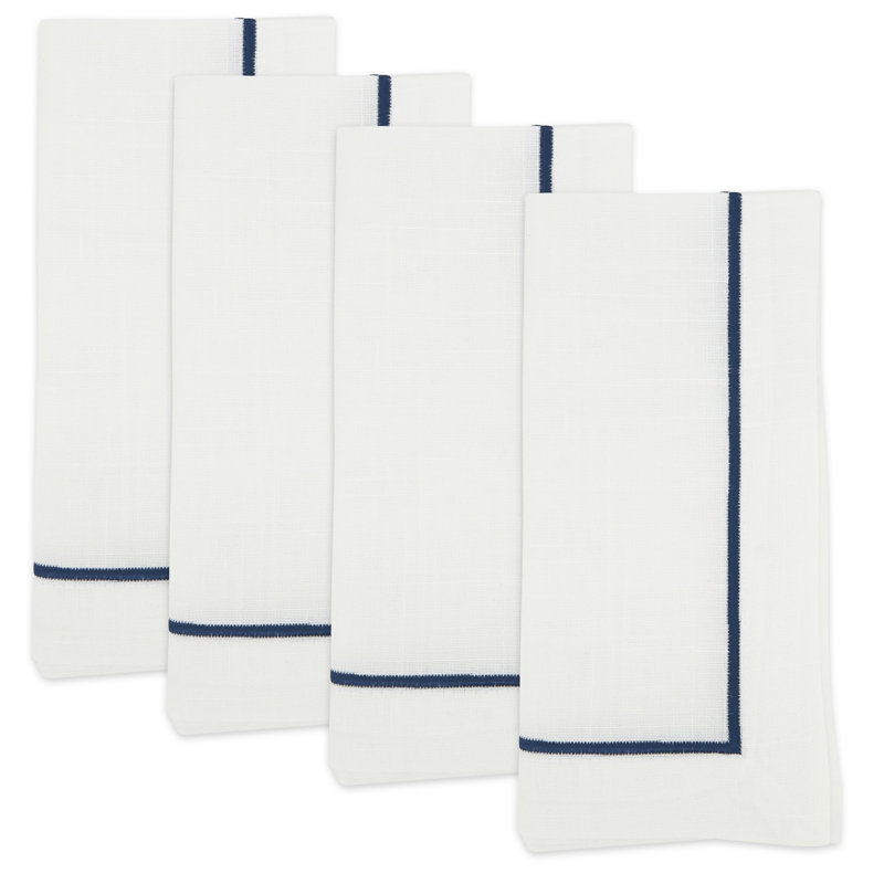 Odelle Embroidered Line Design Dinner 4 Piece Napkin Set, Navy Blue