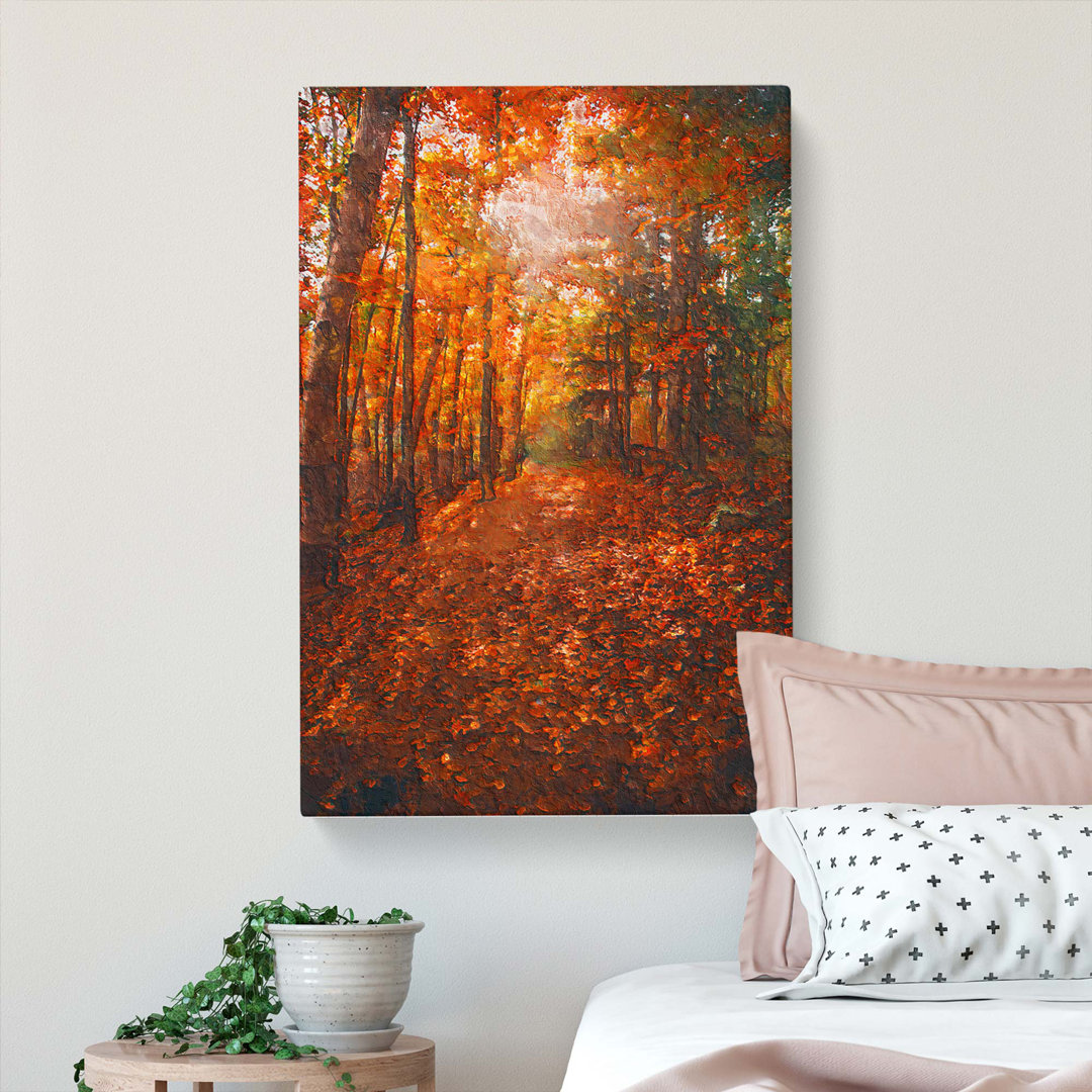 Autumn Forest Pathway in Abstract - Wrapped Canvas