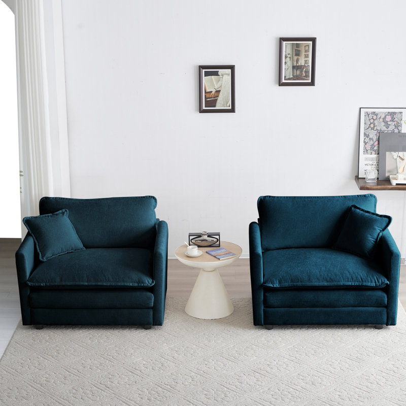 Chaise d'appoint (2) en chenille bleue: tissu, 2 chaises à assise relaxante, rembourrage en éponge de qualité, élégant pour le salon