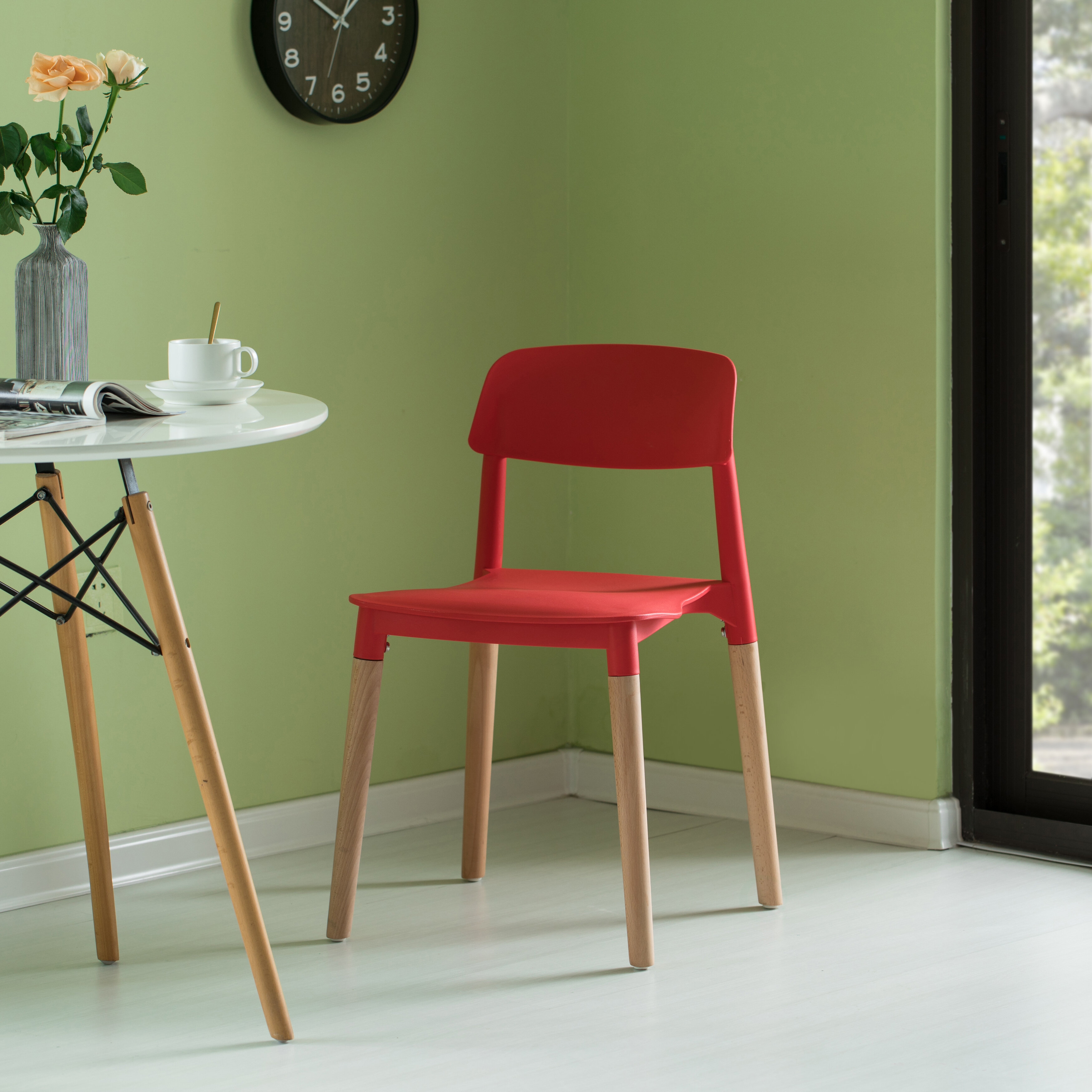 Red plastic 2024 dining chairs