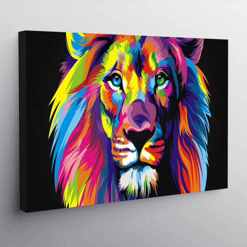 Lion Abstract Pop Art - Wrapped Canvas Print, 84cm H x 120cm W x 3.8cm D