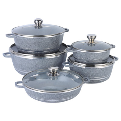 10pcs Non Toxic, Cookware Set, 4pcs Non Stick Stock Pot, 3Q/5Q/8Q/12Quart, 1pc Shallow Stock Pot, Oven & Dishwasher Safe, Induction & All Cooktop Compatible,, PFOS, PFOA Free,