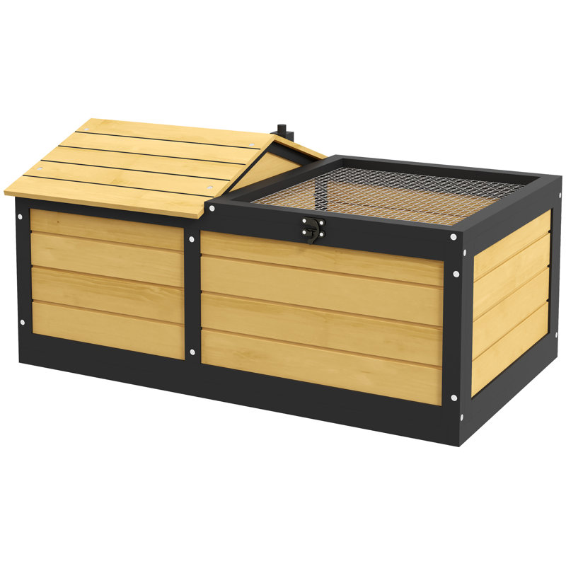 Wooden Tortoise House Small Pet Reptile with Hide Shelter Den and Run