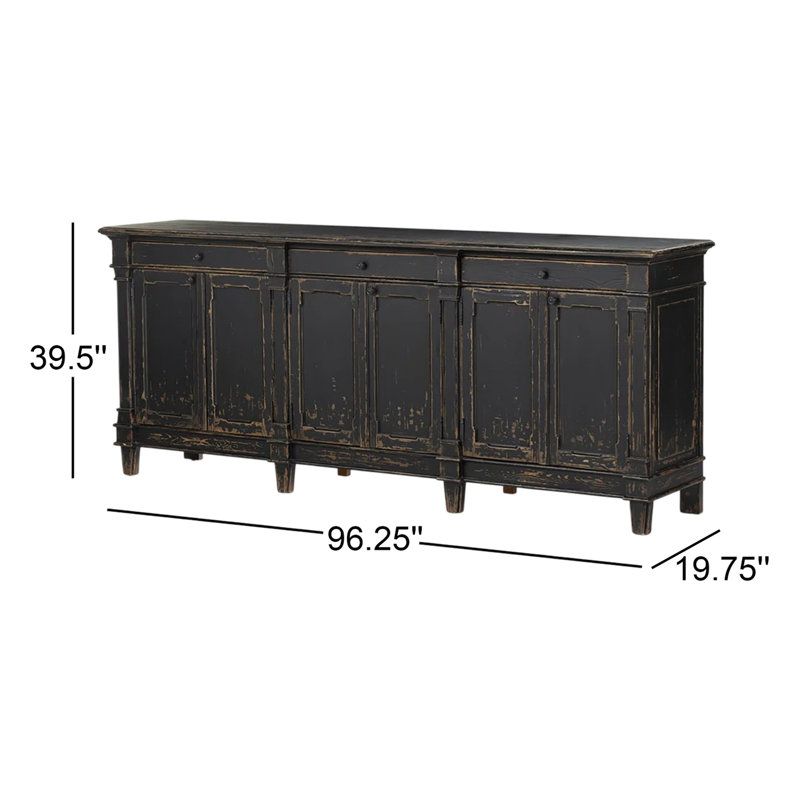 Marjorie 96.25'' W Solid Wood Sideboard, Distressed Black
