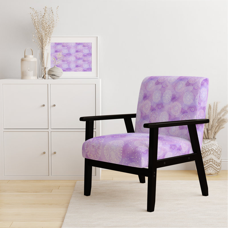 Fauteuil décoratif abstrait - fauteuil blanc et mauve boho mandala, Accoudoirs carrés noirs