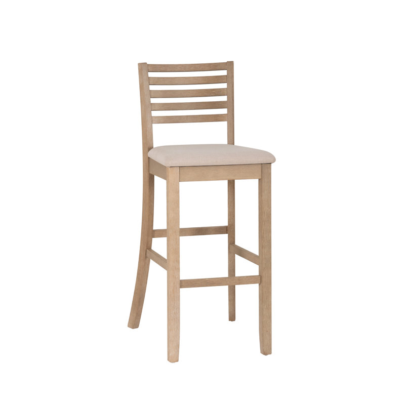 Tabouret de bar et de comptoir en bois massif Clarke, Polyester ‑ gris délavé, Tabouret de bar (siège d'une hauteur de 31 po)