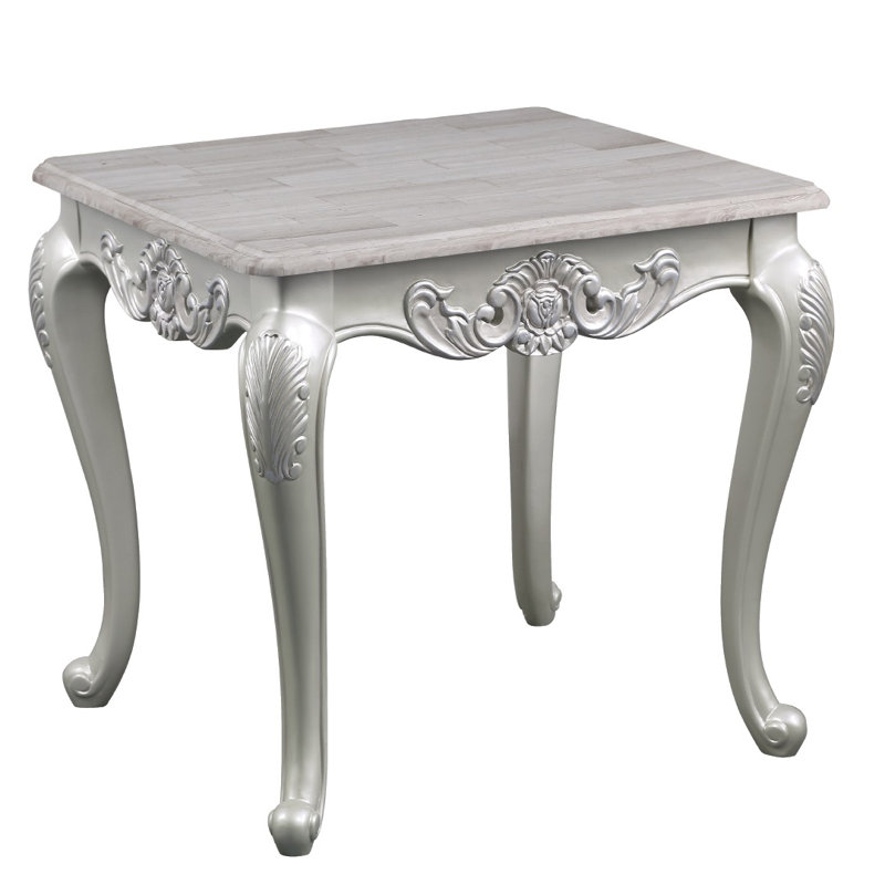 Table basse de style traditionnel en bois avec finition argentée