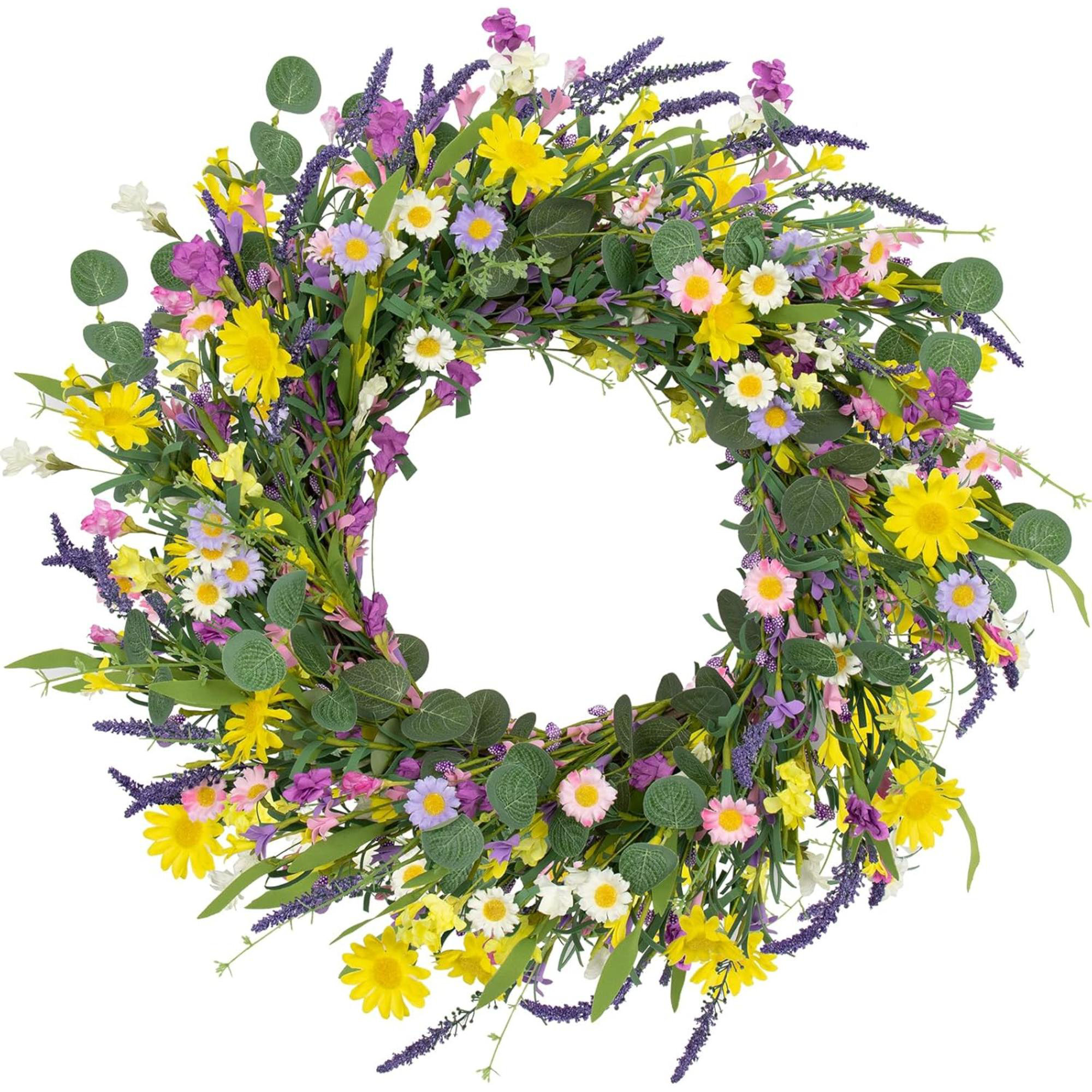 Primrue Spring Wreath Primrue Spring Wreaths For Front Door Artificial Summer Wreath Daisy ...