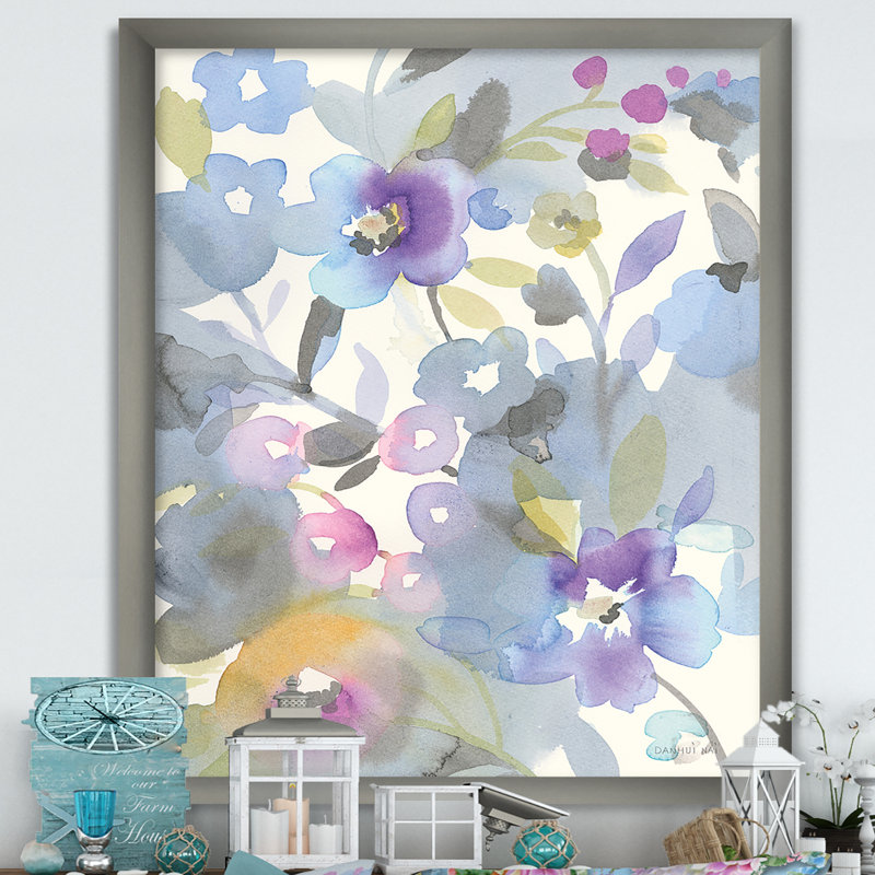 « bijoux jardin ii »-reproduction d’image sur toile, H 46 po x l 36 po x P 1,5 po, Cadre argenté