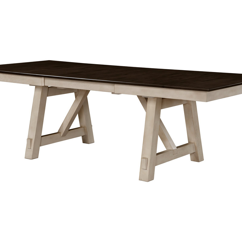 Cottage  Pc Extendable Dining Table Chalk  Tow Tonedining Room Wooden Furniture 2 Self-Storing Refectory Leaves Trestle Legs
