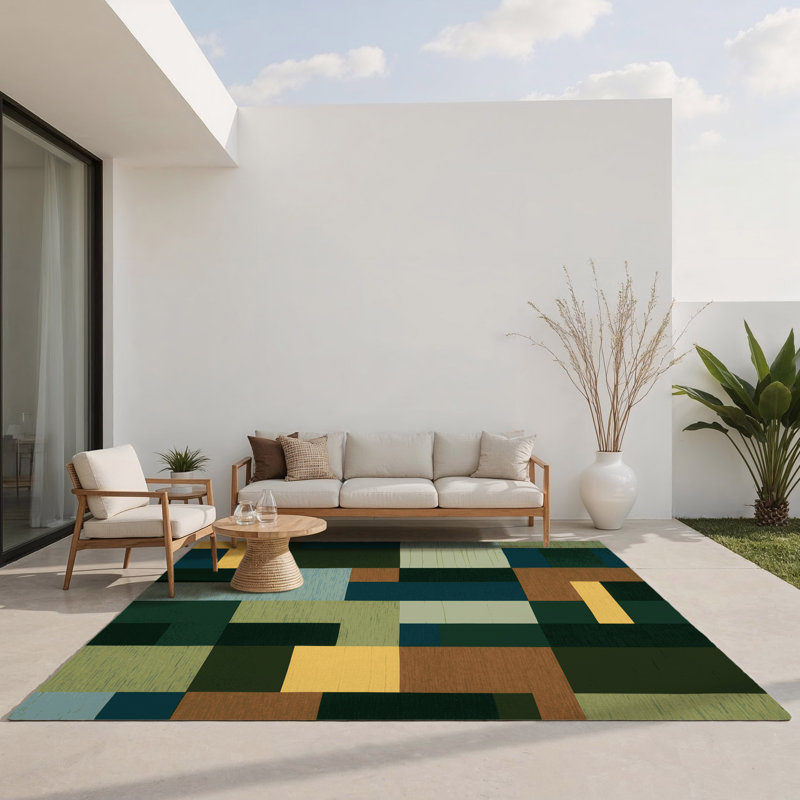 Strata Squares Indoor And Outdoor Area Rug, Rectangle 1'6" x 2'6"