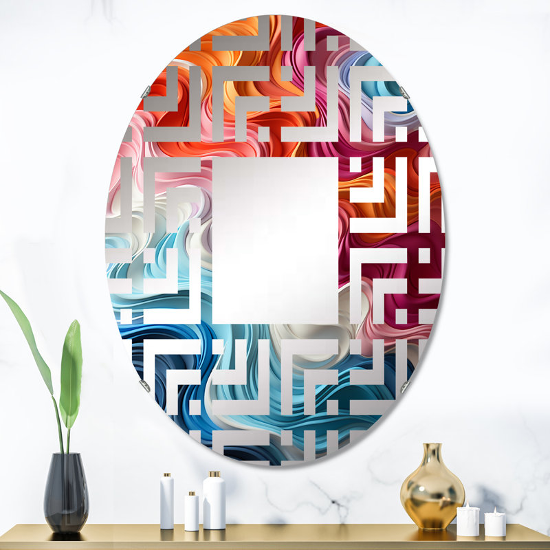 Multicolore Op Art Illusory Profondeur - Maze Miroir Décoratif | Ovale, 35,4 po x 23,6 po