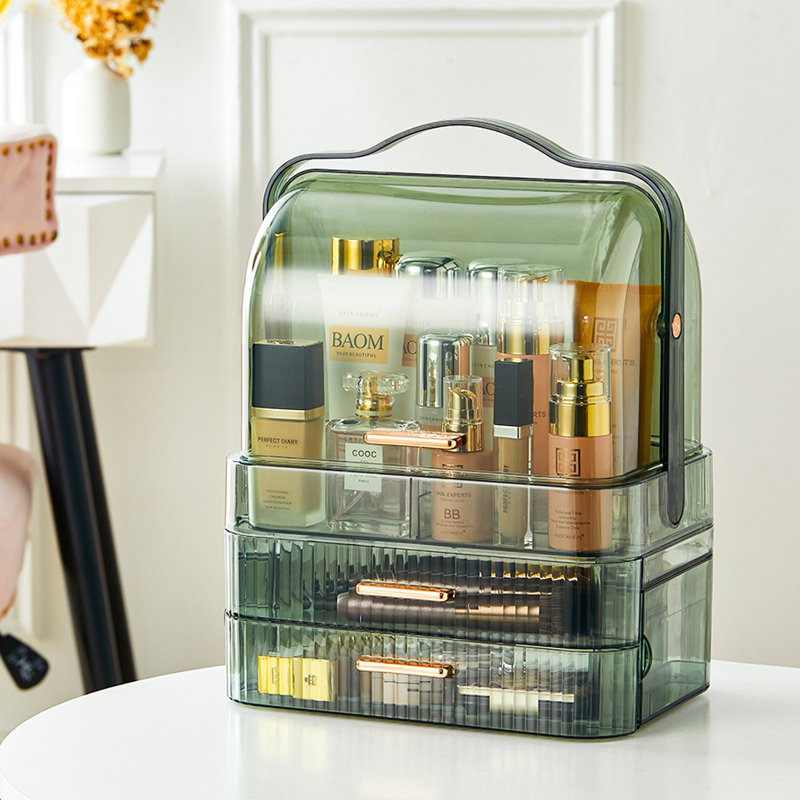 Navasota Plastic 2 Compartment Makeup Organiser, Transparent Green