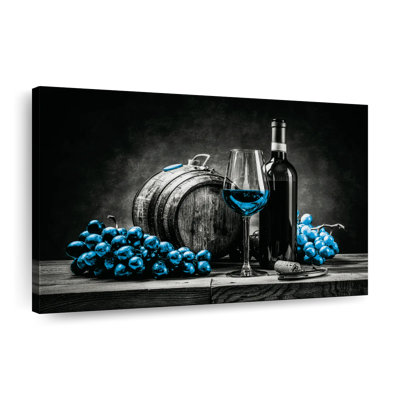 «Wine And Grapes Blue Pop», reproduction sur toile