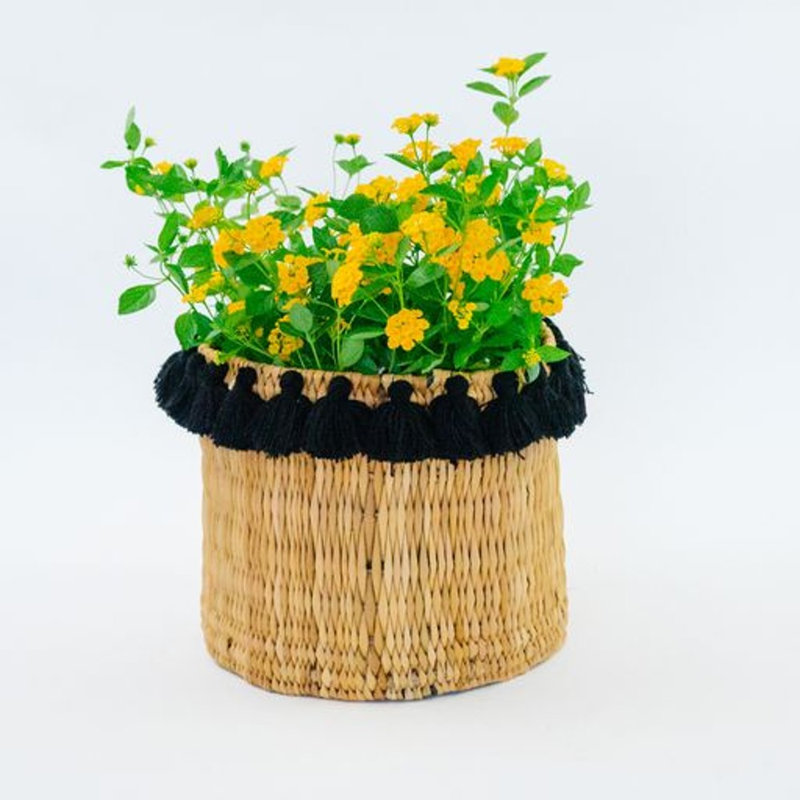 Grand panier avec pompons Séverine, Noir
