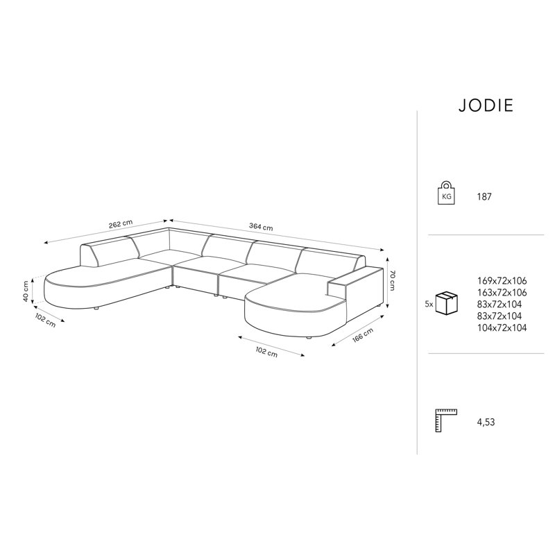 Jodie 7 Seater Corner Sofa, Blue, Left Hand Facing