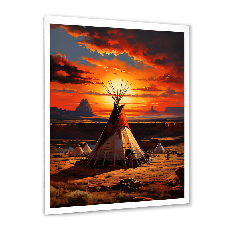 Tipi rouge des anciens chemins I - impression, Cadre photo blanc, H 40 po x l 30 po x P 1,5 po