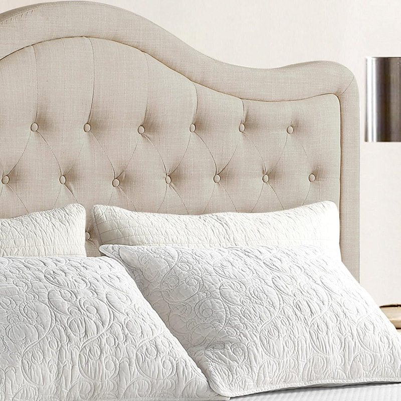 Upholstery Adjustable Headboard with Fine Linen  and Button Tufting for Bedroom, Beige, Queen