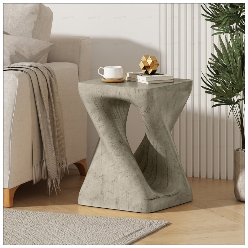 Table d'appoint Twist Shape avec texture semblable au bois, conception en spirale unique pour une utilisation intérieure et extérieure, durable et sans assemblage requis