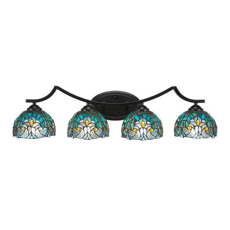 Zilo 4 Light Bath Bar Shown In Matte Black Finish With 7" Turquoise Cypress Art Glass, Matte Black