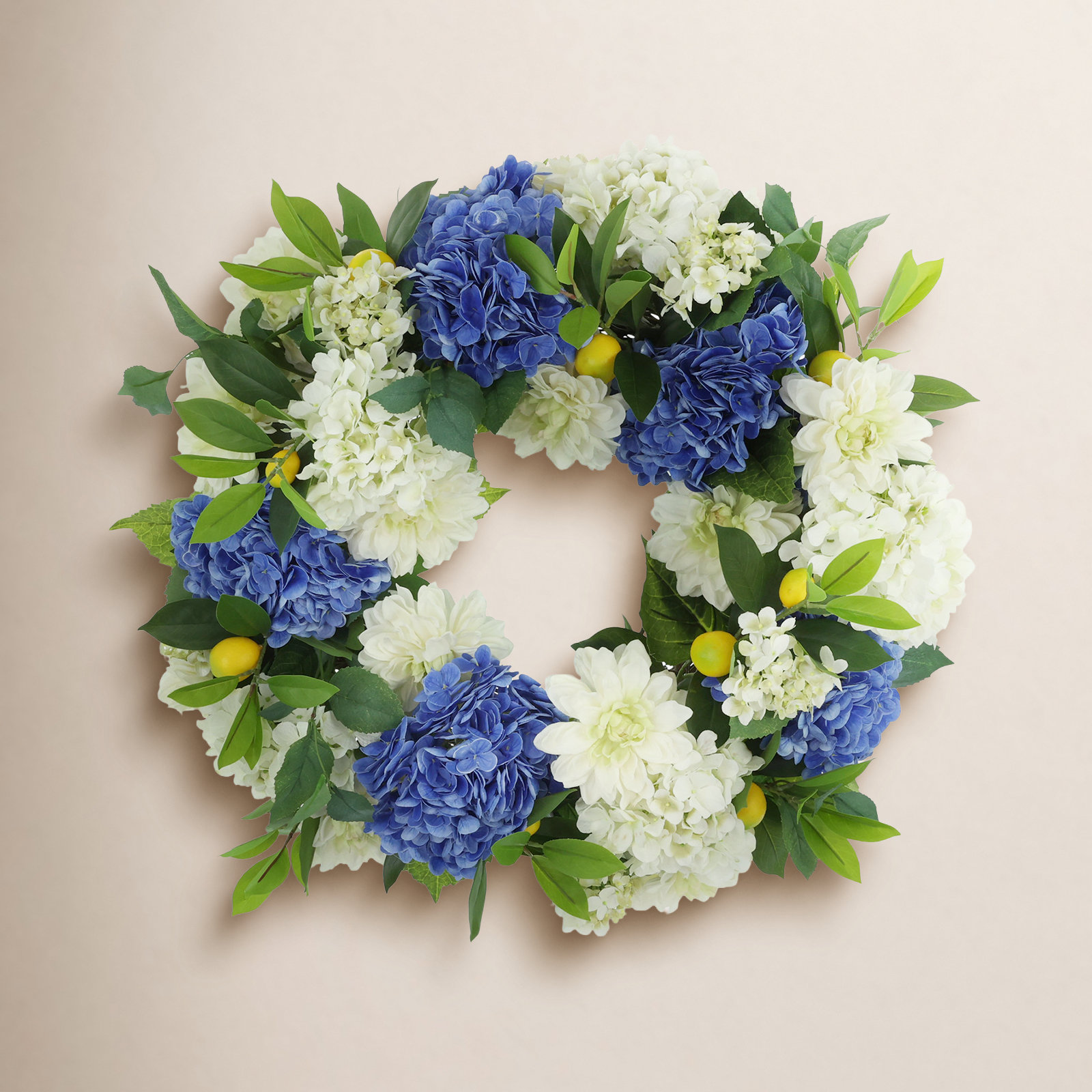 24" Spring Wreath with Dahlias, Hydrangeas and Lemons
