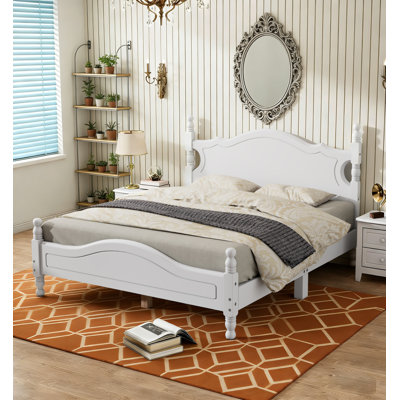 Pine Wood Platform Bed with Headboard and Footboard, Farmhouse Bed Frame with Wooden Slat Support, No Box Spring Needed, White, Full