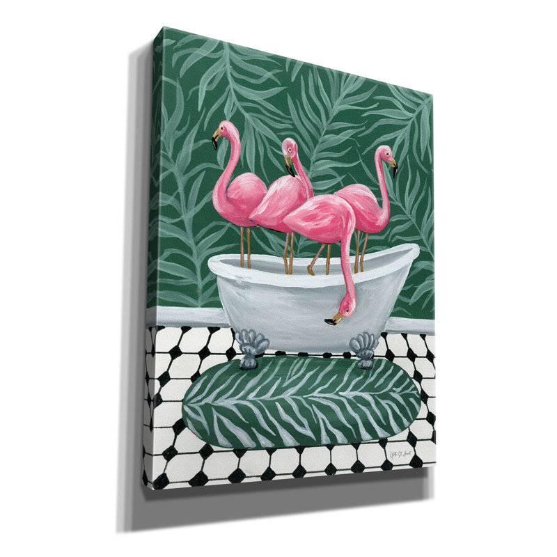 Art mural sur toile, "Flamants dans la baignoire" par yvette, H 34 po x l 26 po x P 1,5 po