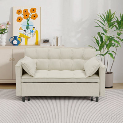 54.30" Corduroy Modular Sectional Sleeper Sofa, Loveseat With Pull Out Bed For Living Room Beige Couch