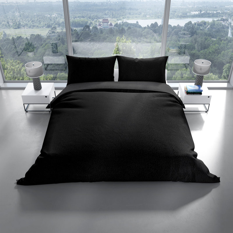 Merly Microfibre Reversible Duvet Cover Set, Black, 155 x 200 cm - 1 Pillowcase (80 x 80 cm)