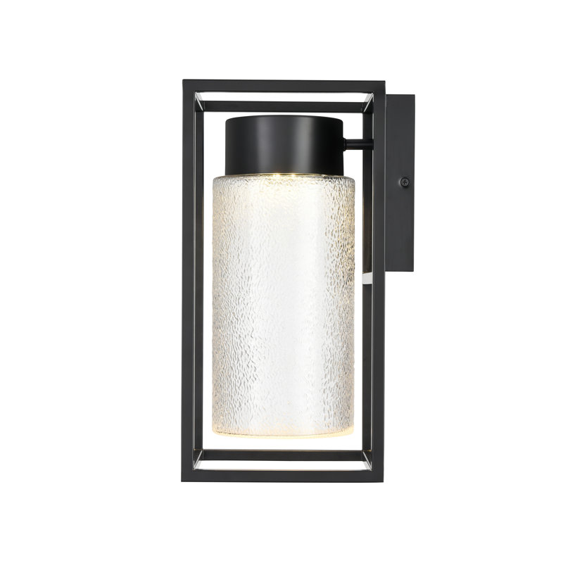 Applique murale d'extérieur 1 lumière DEL noire intégrée avec verre texturé, H 15,16 po x l 7,68 po x P 9 po