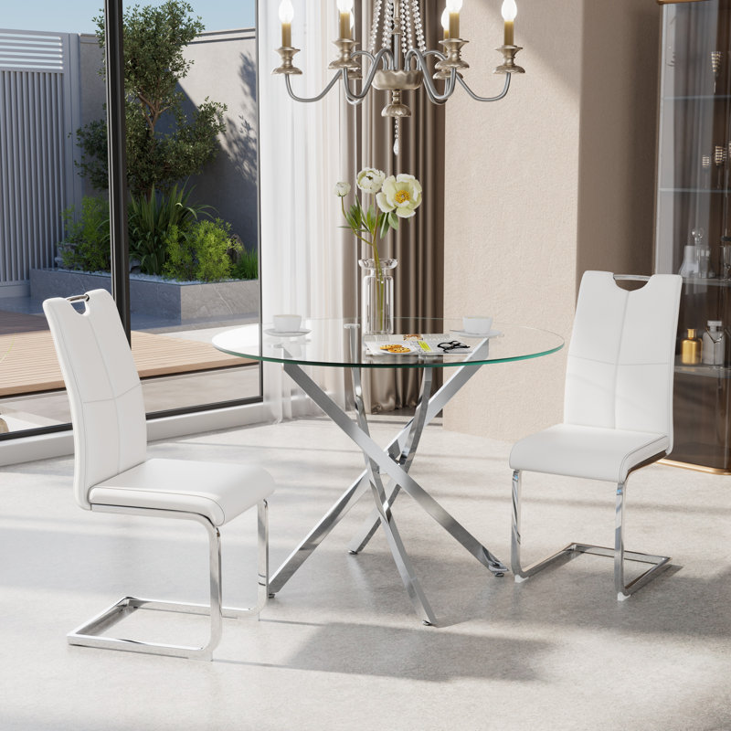 Ensemble de salle à manger 3 pièces, H 29,5 po x L 36 po x l 36 po, Blanc, Argent