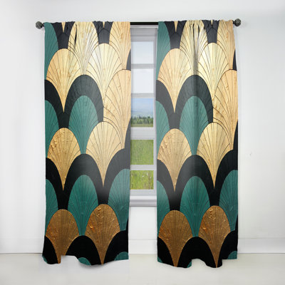 Emerald And Golden Arches - Modern Velvet Curtain - Room Darkening - 1 panel