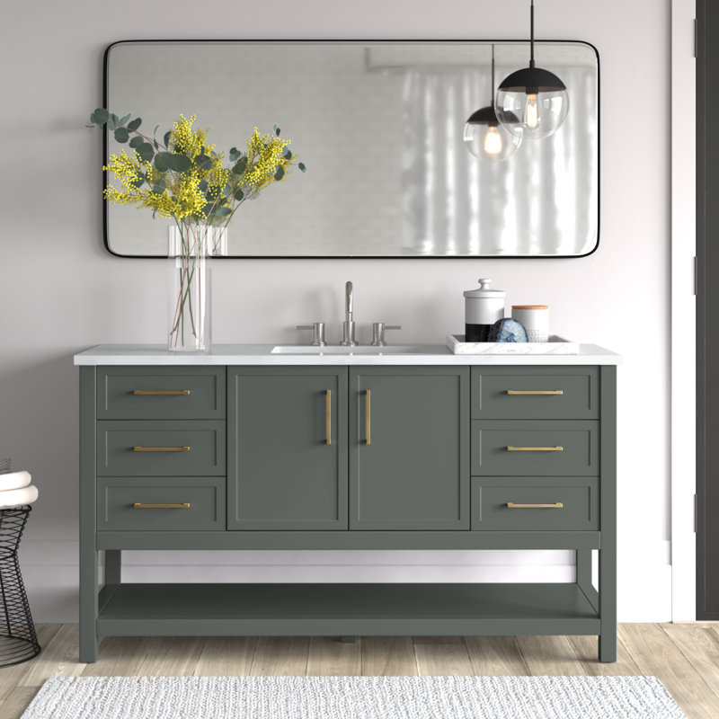 Ensemble de meuble-lavabo simple 60 po Vicini, Vert rétro / or brossé