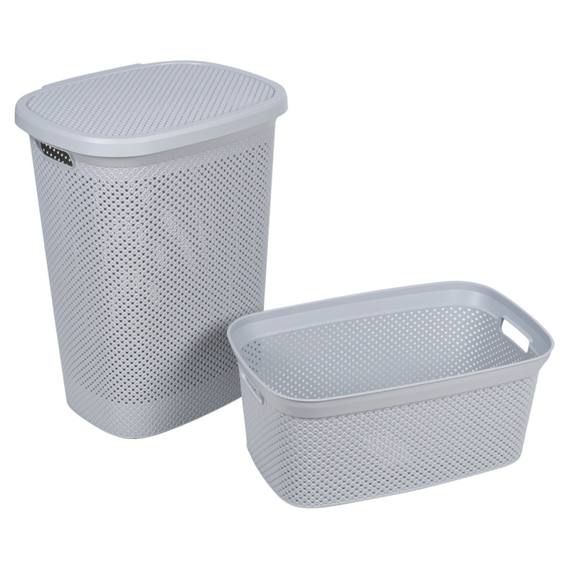 Plastic Laundry Set with Handles, Grey